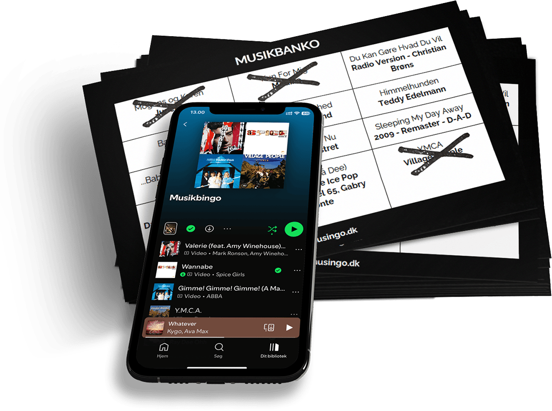 Music bingo on phone with Spotify and bingo cards
